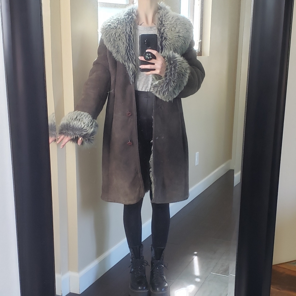 Via Veneto Lamb Shearling Leather Suede Fur Coat - Picture 11 of 14